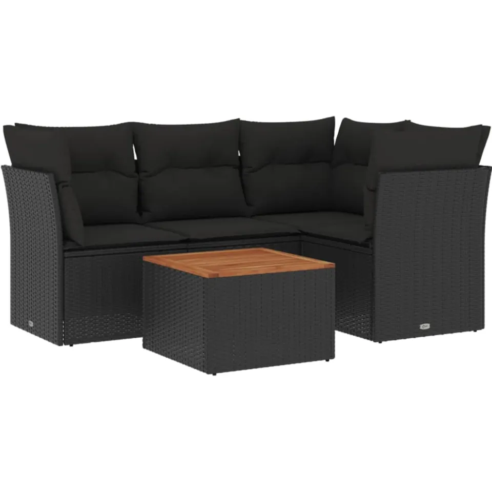 vidaXL 5-delige Loungeset met kussens poly rattan zwart, foto 3