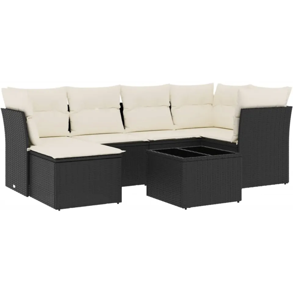 vidaXL 7-delige Loungeset met kussens poly rattan zwart