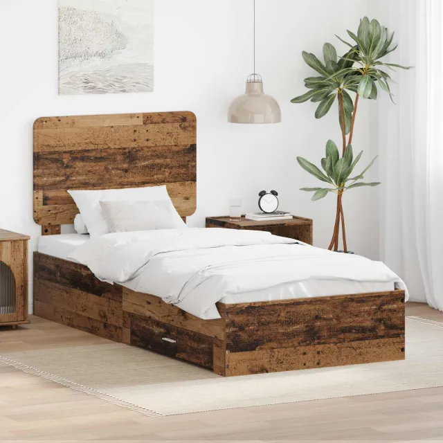 vidaXL Bedframe met lade met opslag Oudhout 90 x 190 cm Bewerkt hout Bruin