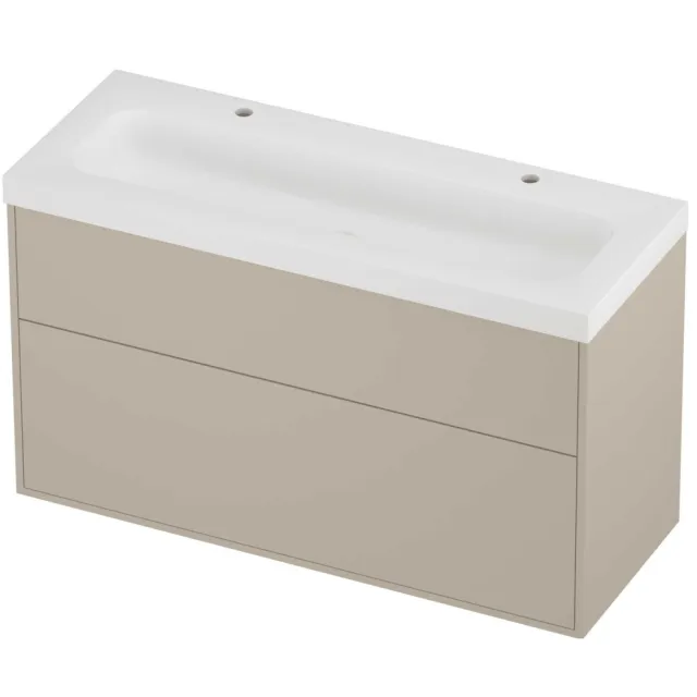 Proline Haga Badmeubelset Polystone Mezza 2 Kraangaten 120x46x73 cm Mat White Soft Linen Beige