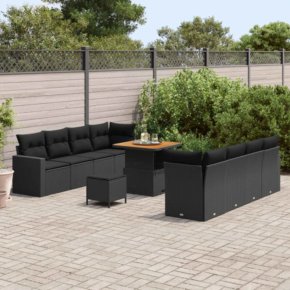 vidaXL Tuinbankenset 11 st Zwart poly rattan