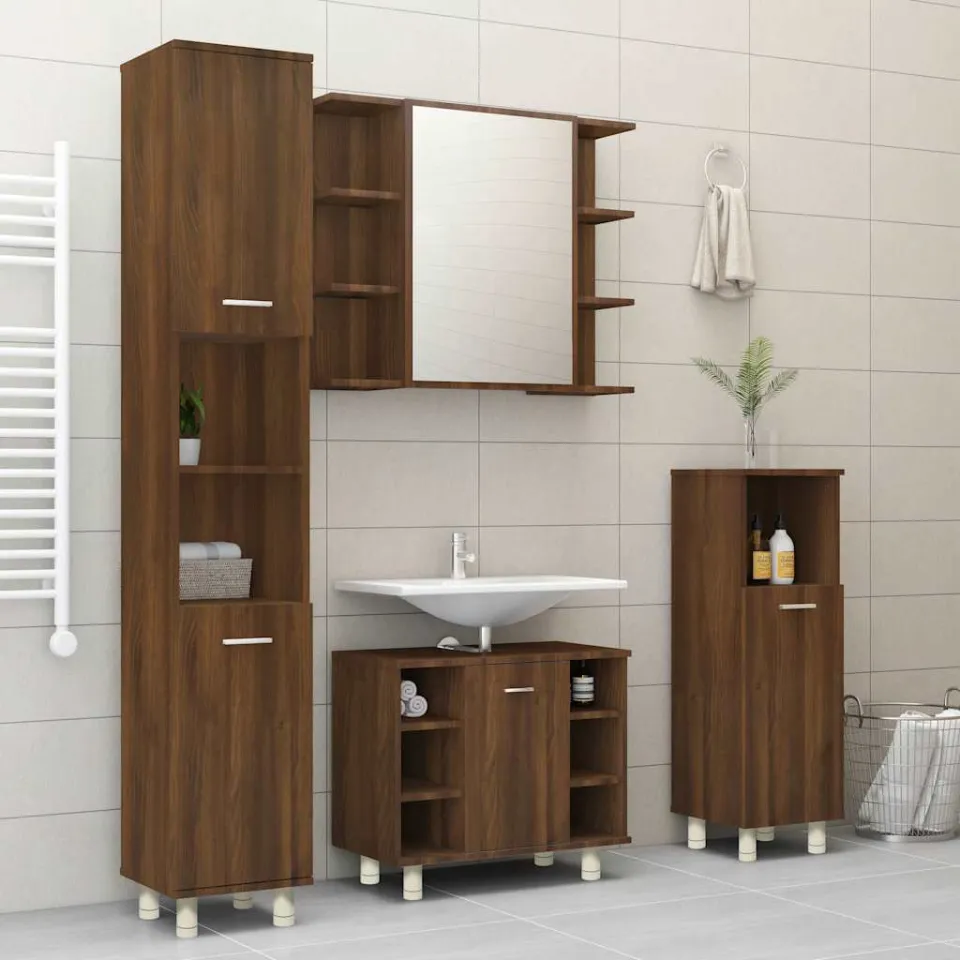 vidaXL Badkamerkast 30x30x95 cm bewerkt hout bruin eikenkleur, foto 3