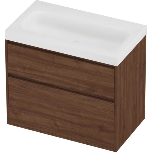 Proline Haga Badmeubelset Polystone Mezza 80x46x73 cm Mat White Indian Walnut Houtlook