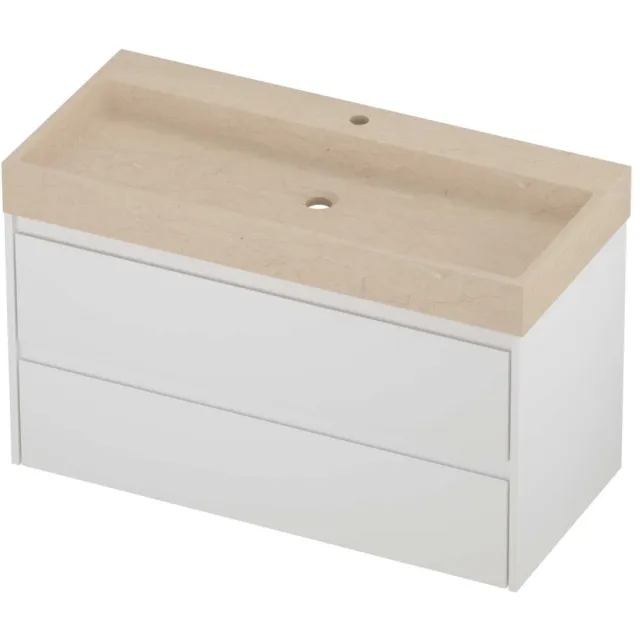 Proline Evoli Badmeubelset Hardsteen Loft 1 Kraangat 100x46x62 cm Sand Stone Mat Wit