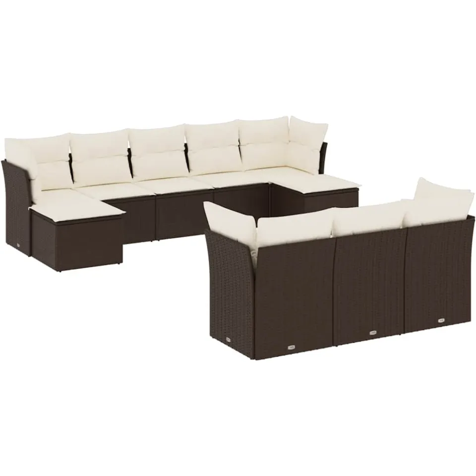 vidaXL 10-delige Loungeset met kussens poly rattan bruin
