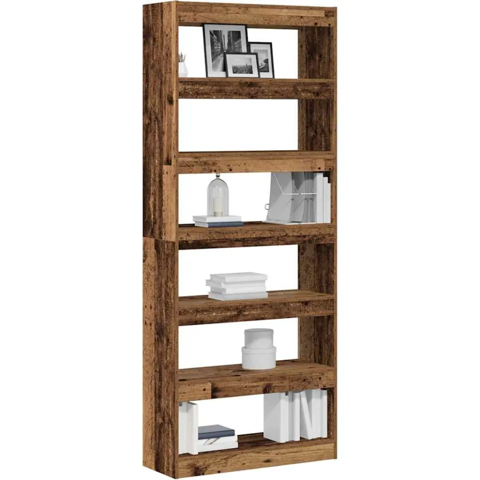vidaXL Boekenkast 6-laags 80 x 30 x 198 cm Bewerkt hout Oudhout bruin, foto 2