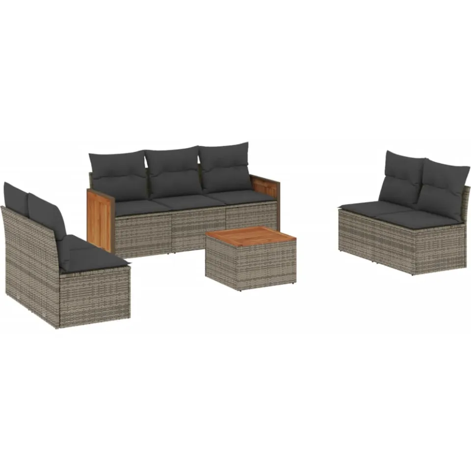 vidaXL 8-delige Loungeset met kussens poly rattan grijs, foto 3