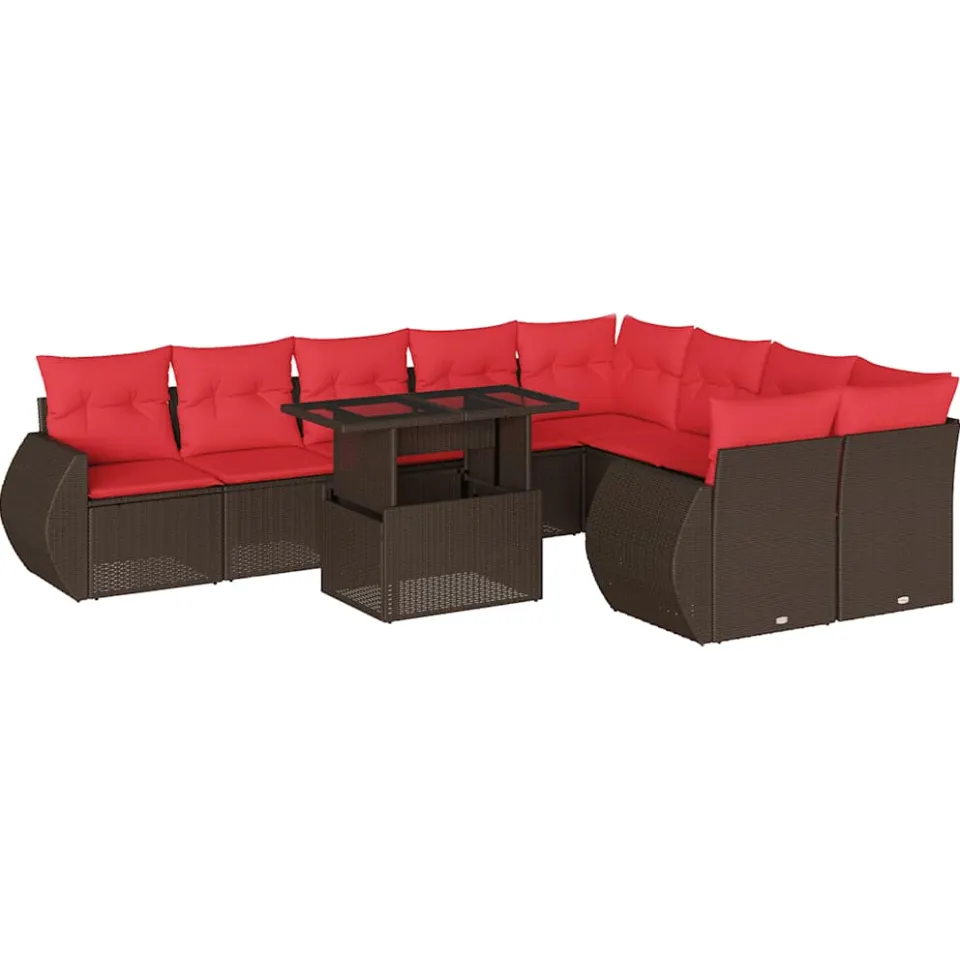 vidaXL 10-delige tuinbankset met kussens, bruin polyrotan, foto 3