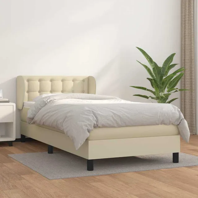 vidaXL Boxspring met matras kunstleer crèmekleurig 90x190 cm