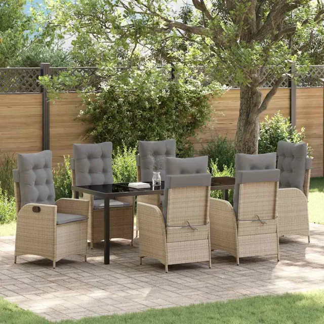 vidaXL Tuin eettafelset 7 st Beige poly rattan, foto 2