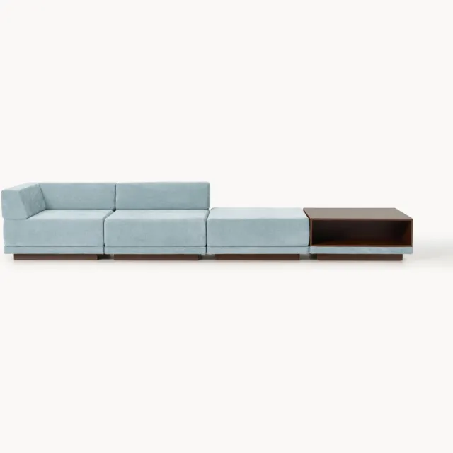 Westwing Collection Modulaire bank Colin (4-zits) met salontafel & poef Bruin, Lichtblauw