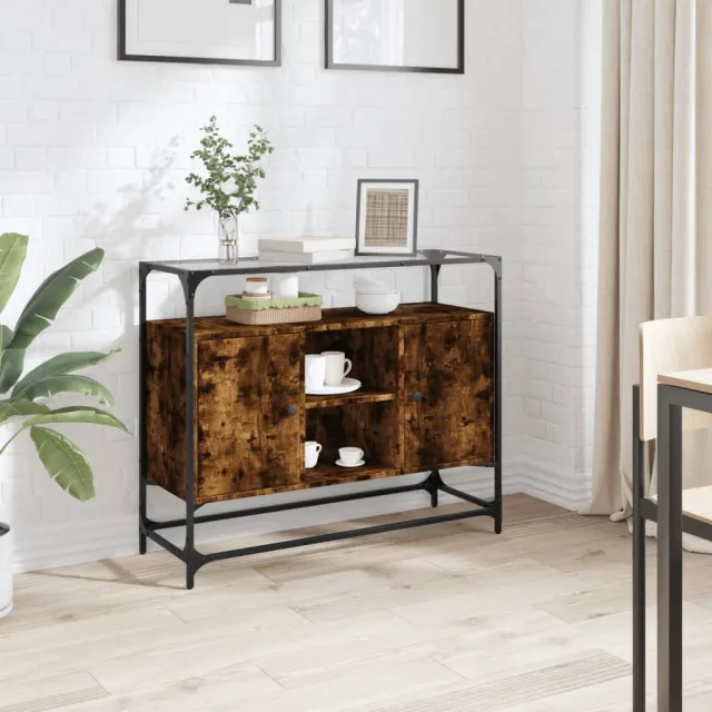 vidaXL Dressoir met glazen blad 98x35x81 cm hout gerookt eikenkleurig Bruin