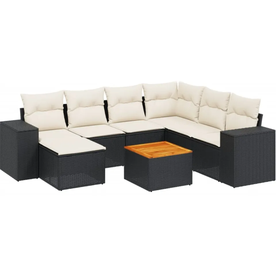 vidaXL 8-delige Loungeset met kussens poly rattan zwart, foto 3