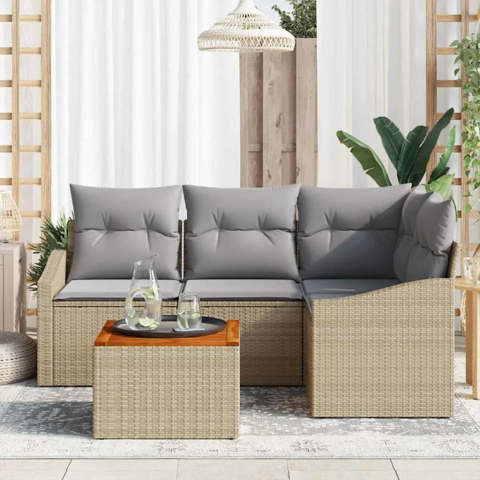 vidaXL Tuinbankenset 5 st Beige en Licht Grijs poly rattan, foto 2