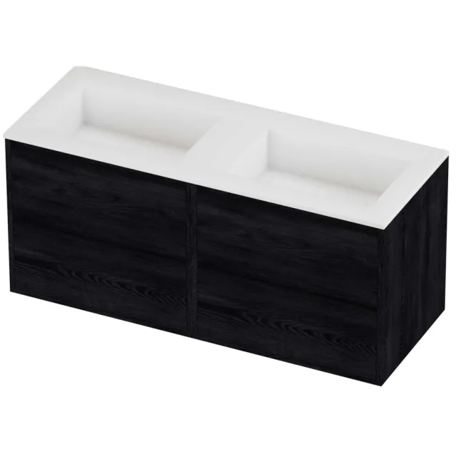 Proline Aristo Badmeubelset Polystone Elegant 4 Laden 120x46x54 cm Mat White Black Oak Eiken