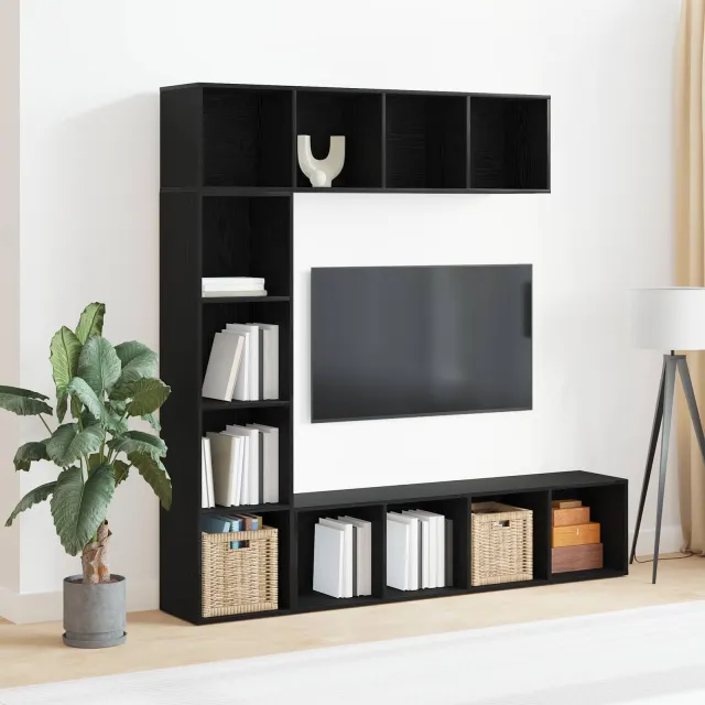 vidaXL Boekenkast 12-laags 3 st 36 x 30 x 143 cm Bewerkt hout zwart, foto 2