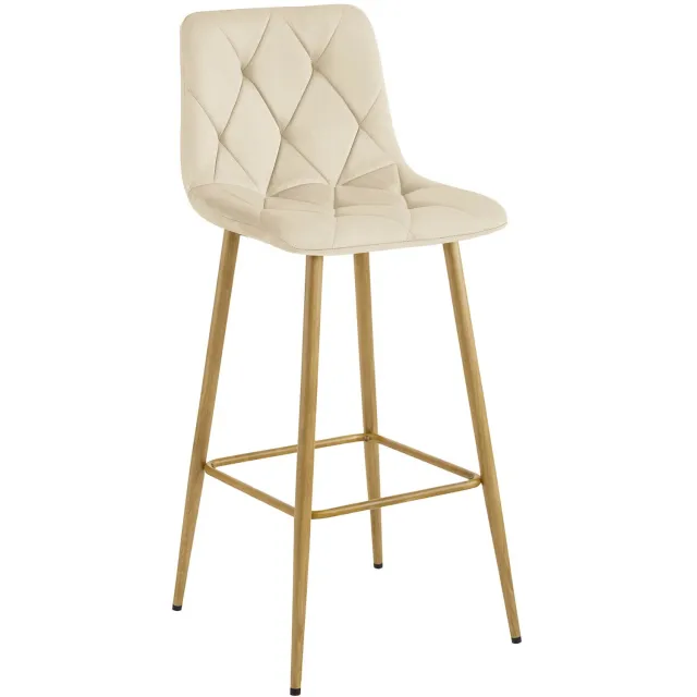 Oskar Barkruk NADO – Lichtbeige Velvet / Fluweel – Gestoffeerde Barstoel met Rugleuning en Voetsteun – Metalen Poten in Eikenlook – Modern Design – Voor Keukeneiland, Keuken, Bartafel en Thuisbar