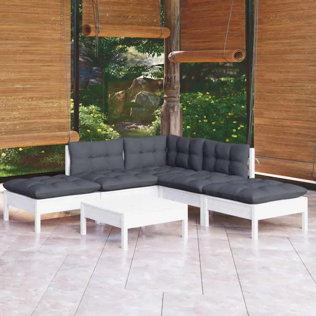 vidaXL 6-delige Loungeset met kussens grenenhout wit, foto 2