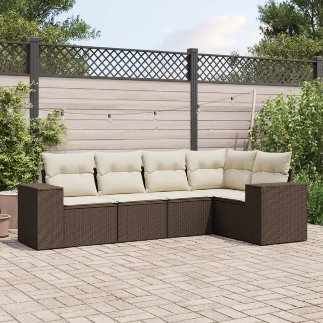 vidaXL 5-delige Loungeset met kussens poly rattan bruin, foto 2