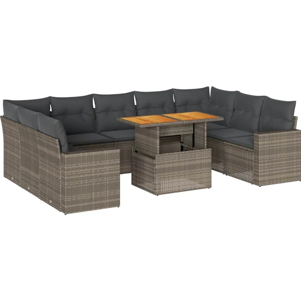 vidaXL 10-delige Loungeset met kussens poly rattan grijs, foto 3