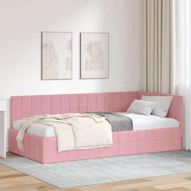 vidaXL Hoekbedframe Roze 90 x 190 cm fluweel