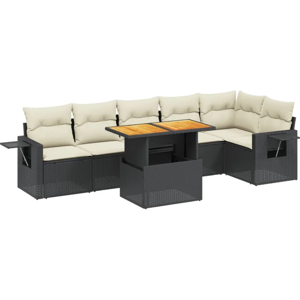 vidaXL 7-delige Loungeset met kussens poly rattan zwart