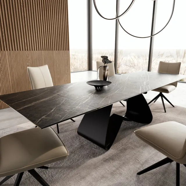 DELIFE Eetkamertafel Edge keramiek Laminam®Noir Desir bruin 200-300x100 W-frame zwart uitschuifbaar