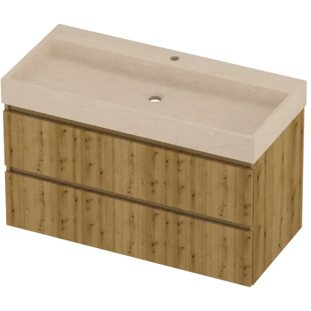 Proline Evoli Badmeubelset Hardsteen Loft 1 Kraangat Symmetrisch 100x46x62 cm Sand Stone Urban Oak Eiken