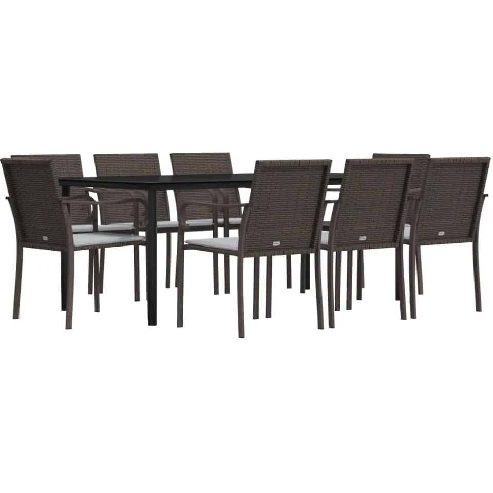 vidaXL 9-delige Tuinset met kussens poly rattan en staal Bruin