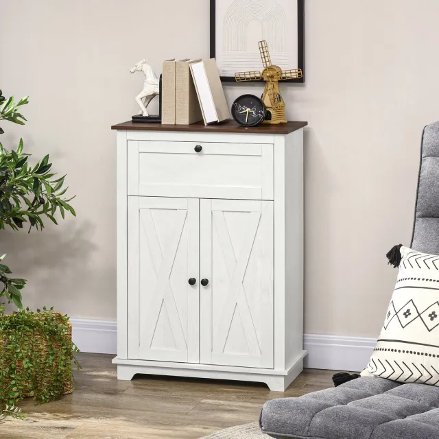 AURA LUMEN Buffetkast-Buffet opbergmeubel wit-2 deuren-1 lade-verstelbare plank-60x30x87,5 cm