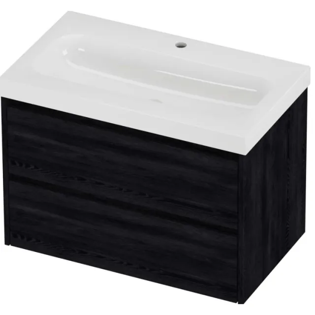 Proline Haga Badmeubelset Polystone Mezza 1 Kraangat Symmetrisch 80x46x58 cm Glans Wit Black Oak Eiken