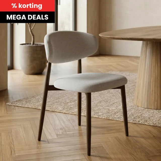 Mahom Eetkamerstoel Japandi Kio Beige met walnoot onderstel Mahom Bruin