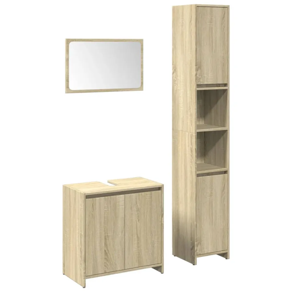 vidaXL 3-delige Badkamermeubelset bewerkt hout sonoma eikenkleurig, foto 3