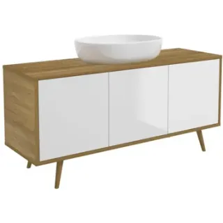 Royo Wastafelonderkast Woody 140cm - Wit / Natuur Eik Glanzend - Met 3 Deuren