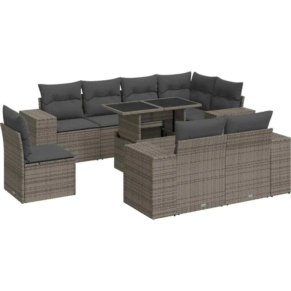 vidaXL 9-delige Loungeset met kussens poly rattan grijs, foto 3