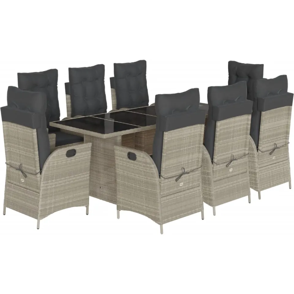 vidaXL 9-delige Tuinset met kussens poly rattan lichtgrijs grijs, foto 3