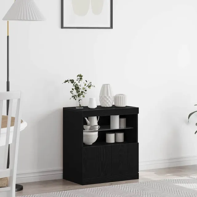 vidaXL LED Sideboard Zwart 60,5 x 37 x 67 cm Bewerkt hout