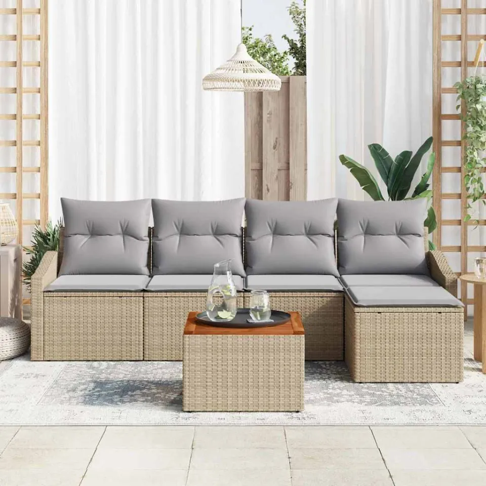 vidaXL Tuinbankenset 6 st Beige poly rattan, foto 3