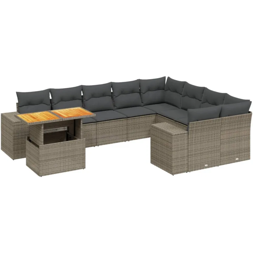 vidaXL 10-delige Loungeset met kussens poly rattan grijs, foto 3
