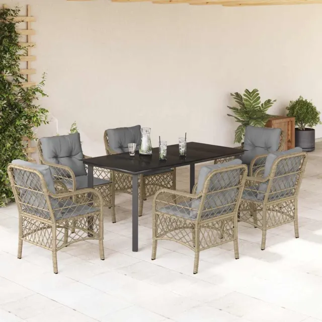 vidaXL 7-delige Tuinset met kussens poly rattan gemengd beige, foto 2
