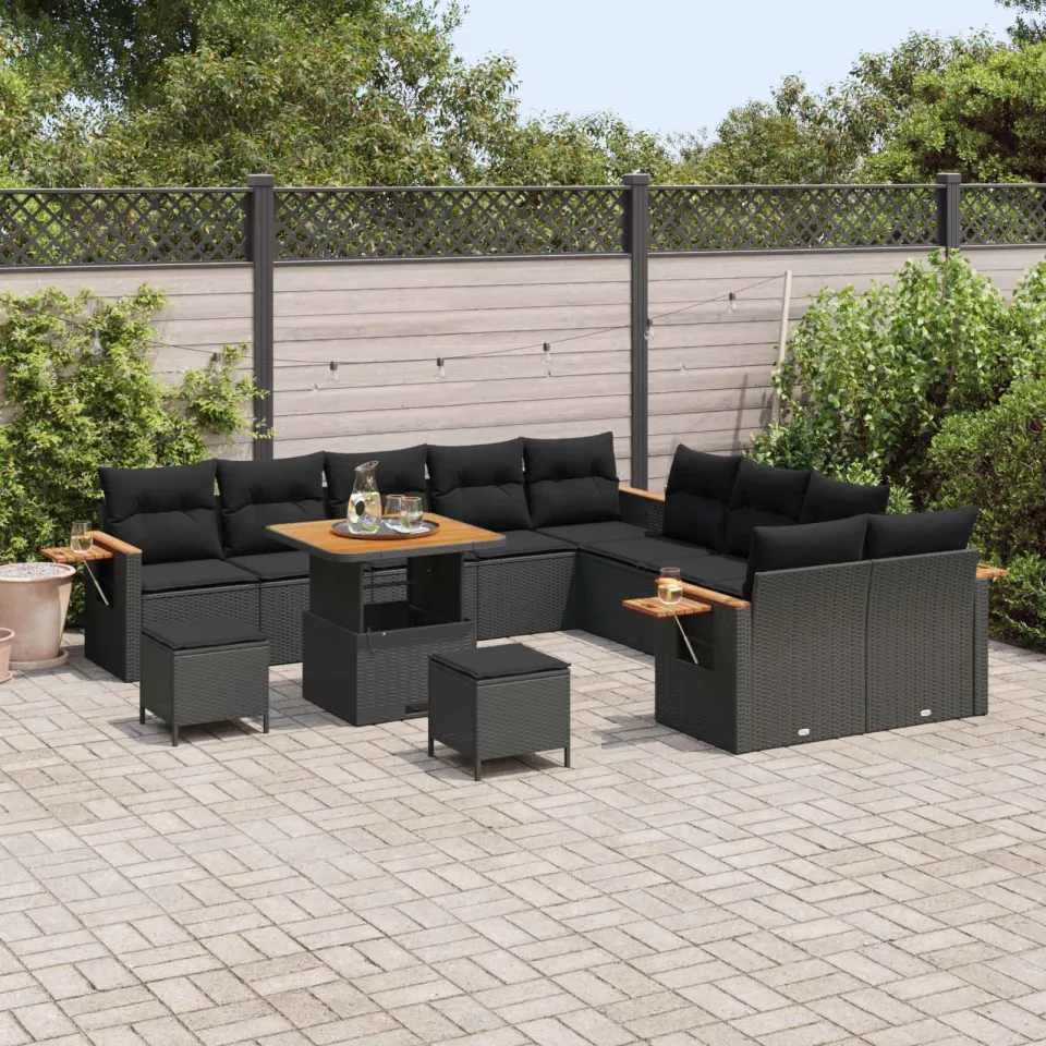 vidaXL Tuinbankenset 13 st Zwart poly rattan, foto 3