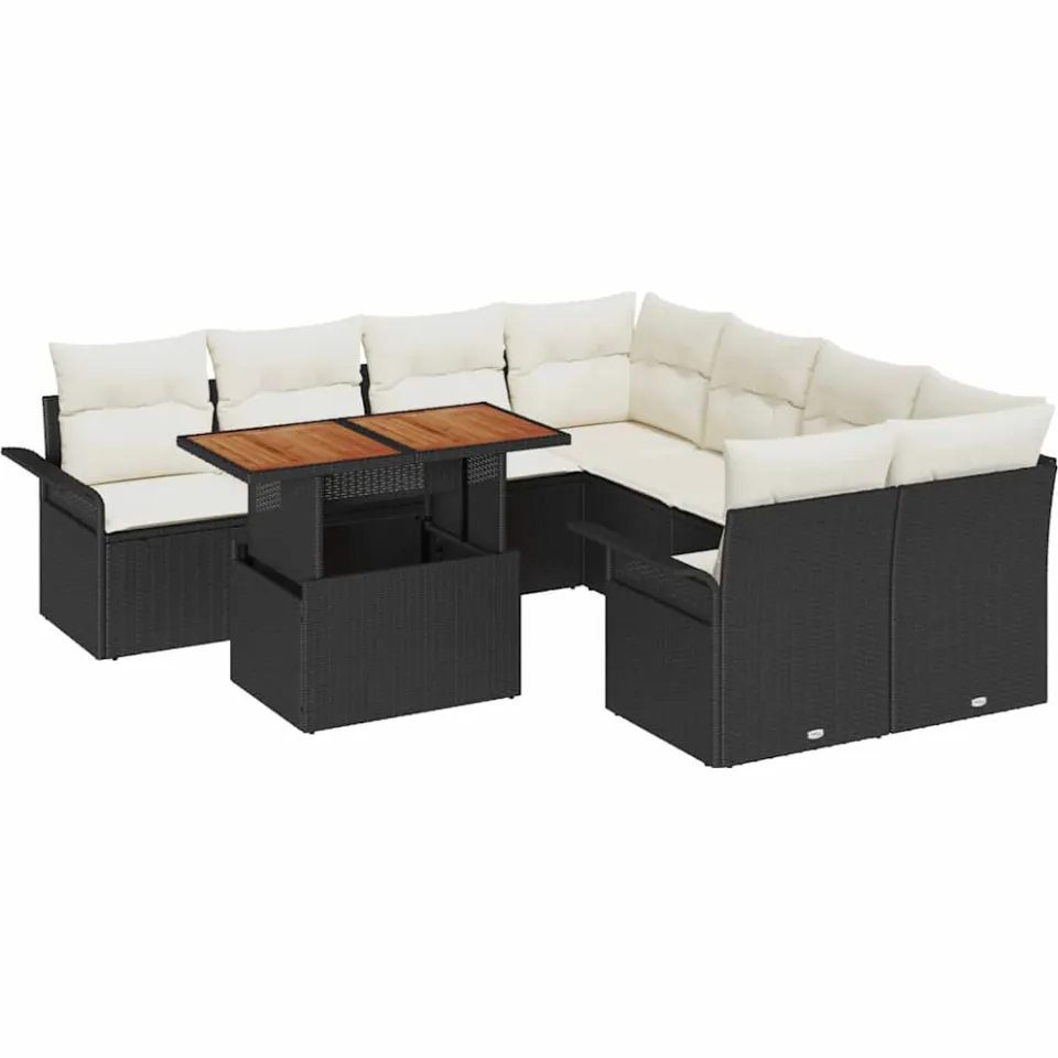 vidaXL Tuin Sofa Set 9 st Zwart Poly riet