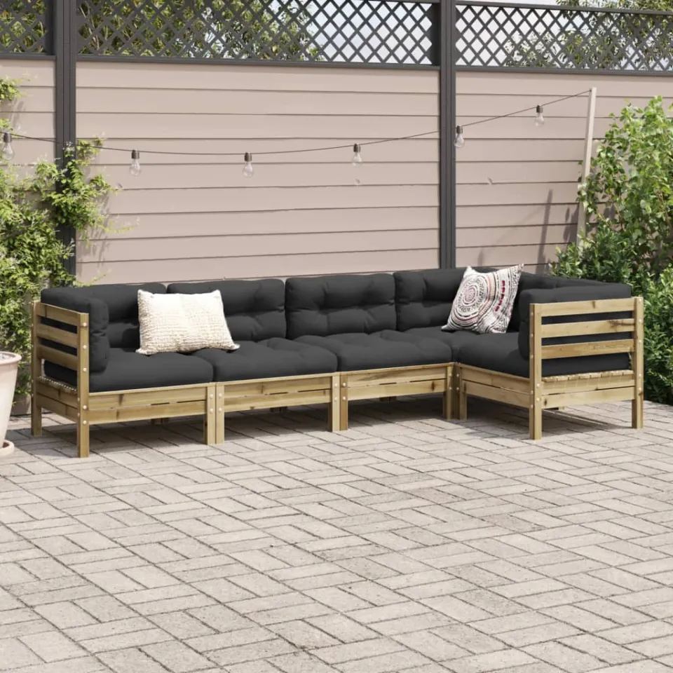 vidaXL 5-delige Loungeset met kussens geïmpregneerd grenenhout bruin, foto 2