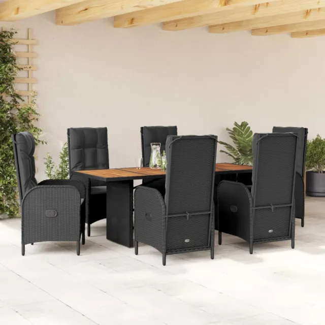 vidaXL 7-delige Tuinset met kussens poly rattan zwart, foto 2