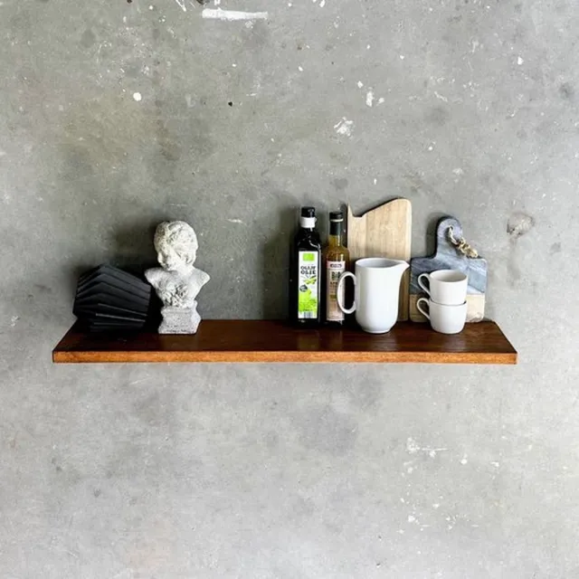 GoudmetHout Zwevende Wandplank Industrieel - 200 x 20 cm Muurplank - Donker Eiken Hout - Decoratie Wandrek & Boekenrek - Hangplank Keuken - Floating Wall Shelf met Blinde Montage