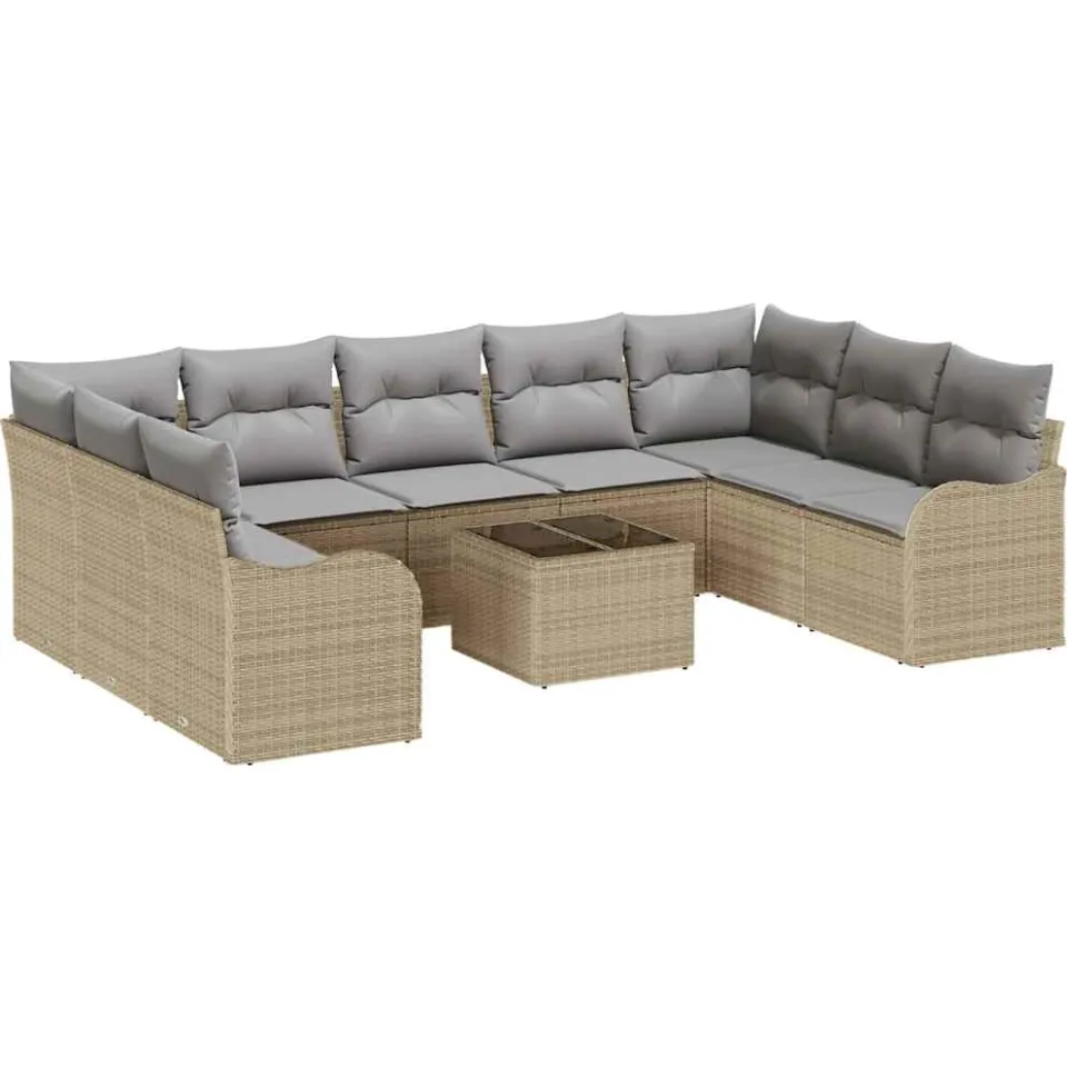 vidaXL Tuin Sofa Set 10 st Beige poly rattan, foto 4