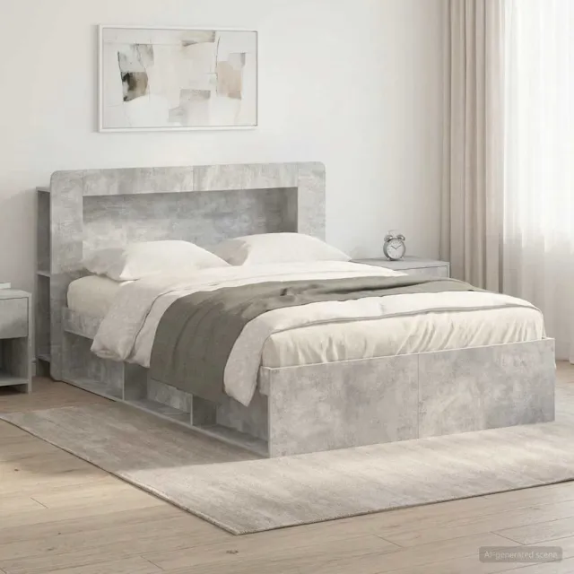 vidaXL Bedframe met opslag Betongrijs 140 x 200 cm Bewerkt hout grijs