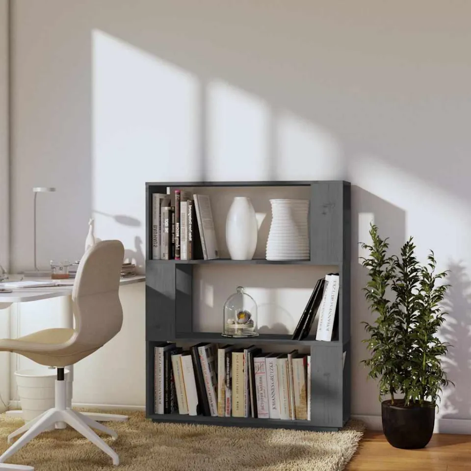 vidaXL Boekenkast/kamerscherm 80x25x101 cm massief grenenhout grijs, foto 3