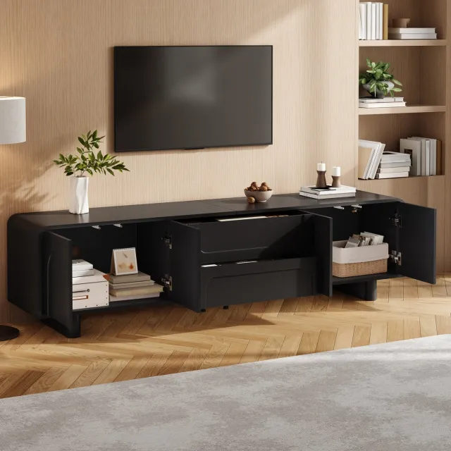 Maisentiel Zwart tv-meubel 180 cm breed met 4 deuren, 2 lades en kabeldoorvoer