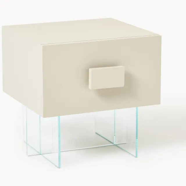 Westwing Collection Nachtkastje Kuno met glazen poten Beige, Transparant